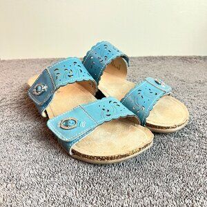 Earth Origins Womens Size 7 Tessa Blue Leather Slip On Flat Sandals Shoes‎